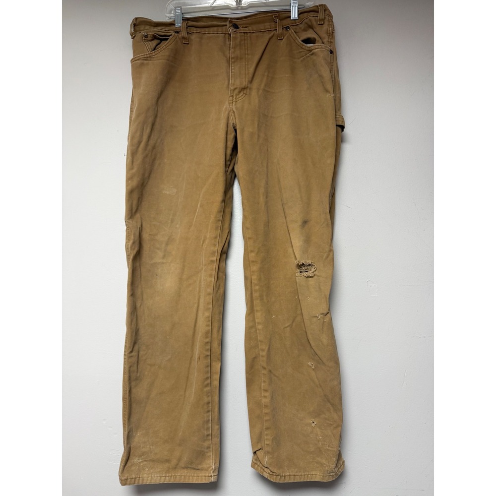 Dickies Carpenter Pants Mens 38x32 Brown Fair Distressed‎ Duck Canvas 1939RBD